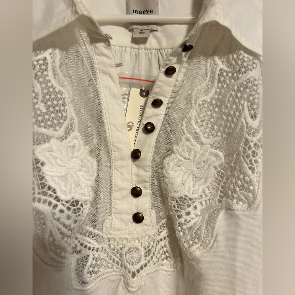 Anthropologie Ivory Maeve Balloon Collared Sleeved Yoke Top - Picture 7 of 10